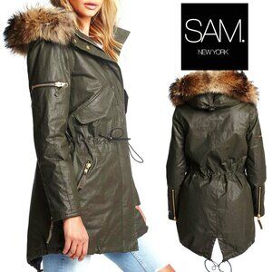 SAM. Dark Green Utility Jacket with Fur Hood